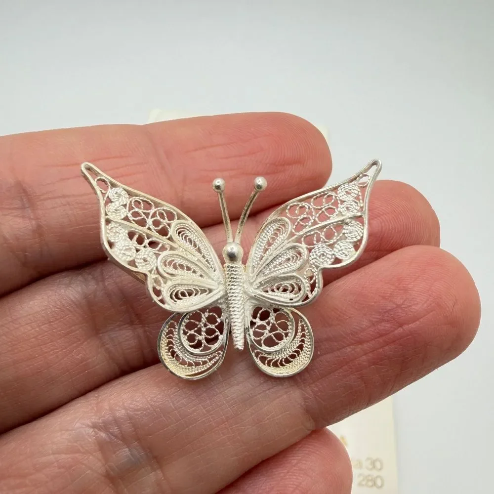Vintage .999 silver filagree Butterfly brooch/pin!‎
